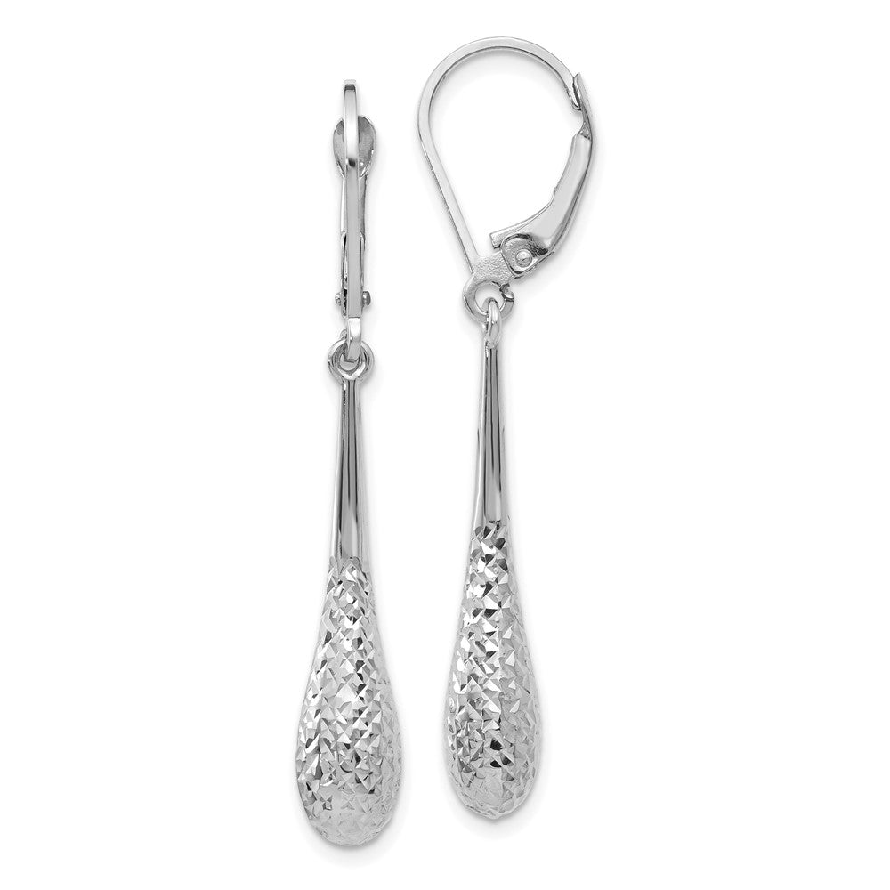 14K White Gold Diamond-Cut Leverback Dangle Earrings