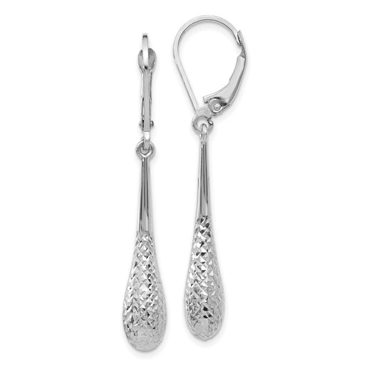 14K White Gold Diamond-Cut Leverback Dangle Earrings