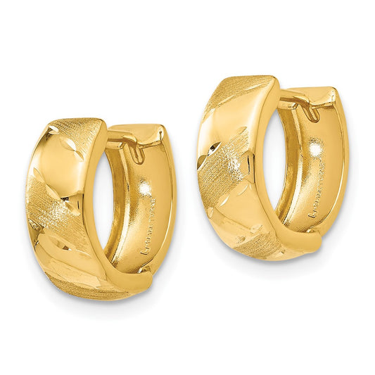 14k Yellow Gold Polished and Satin Hinged Hoop Earrings