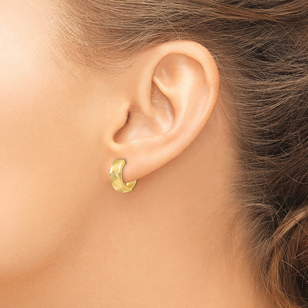 14k Yellow Gold Polished and Satin Hinged Hoop Earrings