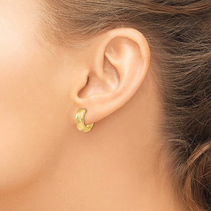 14k Yellow Gold Polished and Satin Hinged Hoop Earrings