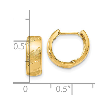 14k Yellow Gold Polished and Satin Hinged Hoop Earrings