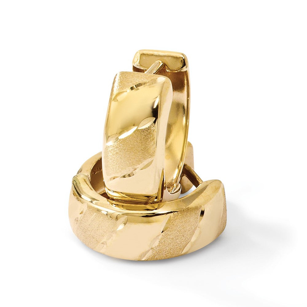 14k Yellow Gold Polished and Satin Hinged Hoop Earrings