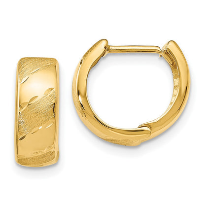 14k Yellow Gold Polished and Satin Hinged Hoop Earrings