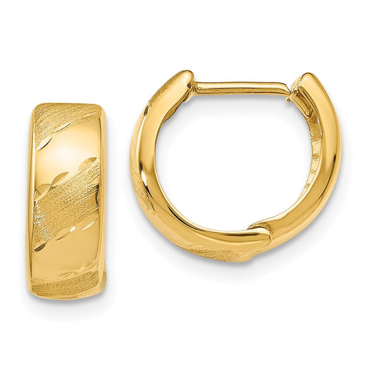 14k Yellow Gold Polished and Satin Hinged Hoop Earrings