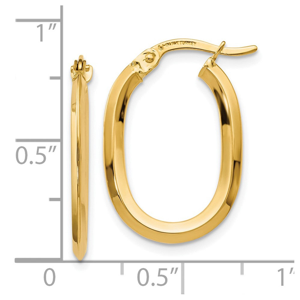 14k Yellow Gold Polished Oval Hinged Hoop Earrings