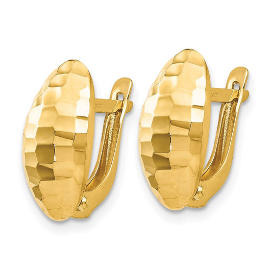 14k Yellow Gold Polished and Hammered Hinged Stud Earrings