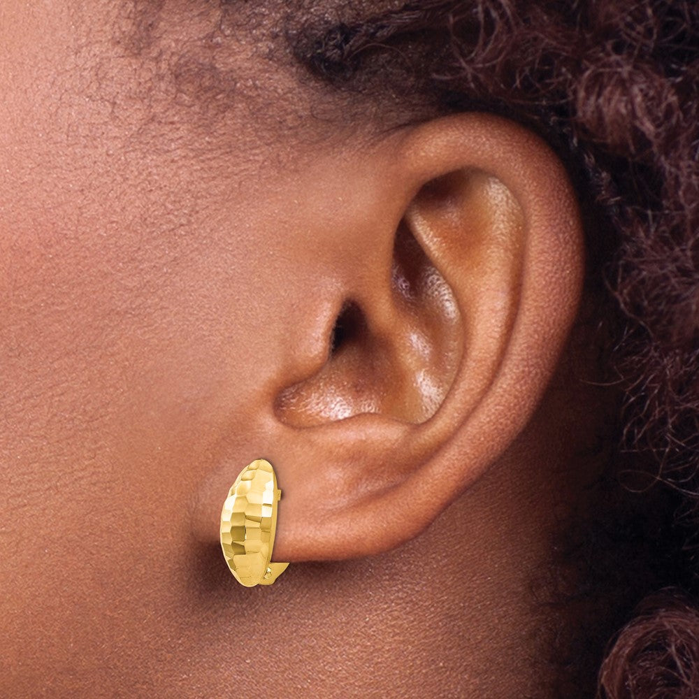 14k Yellow Gold Polished and Hammered Hinged Stud Earrings