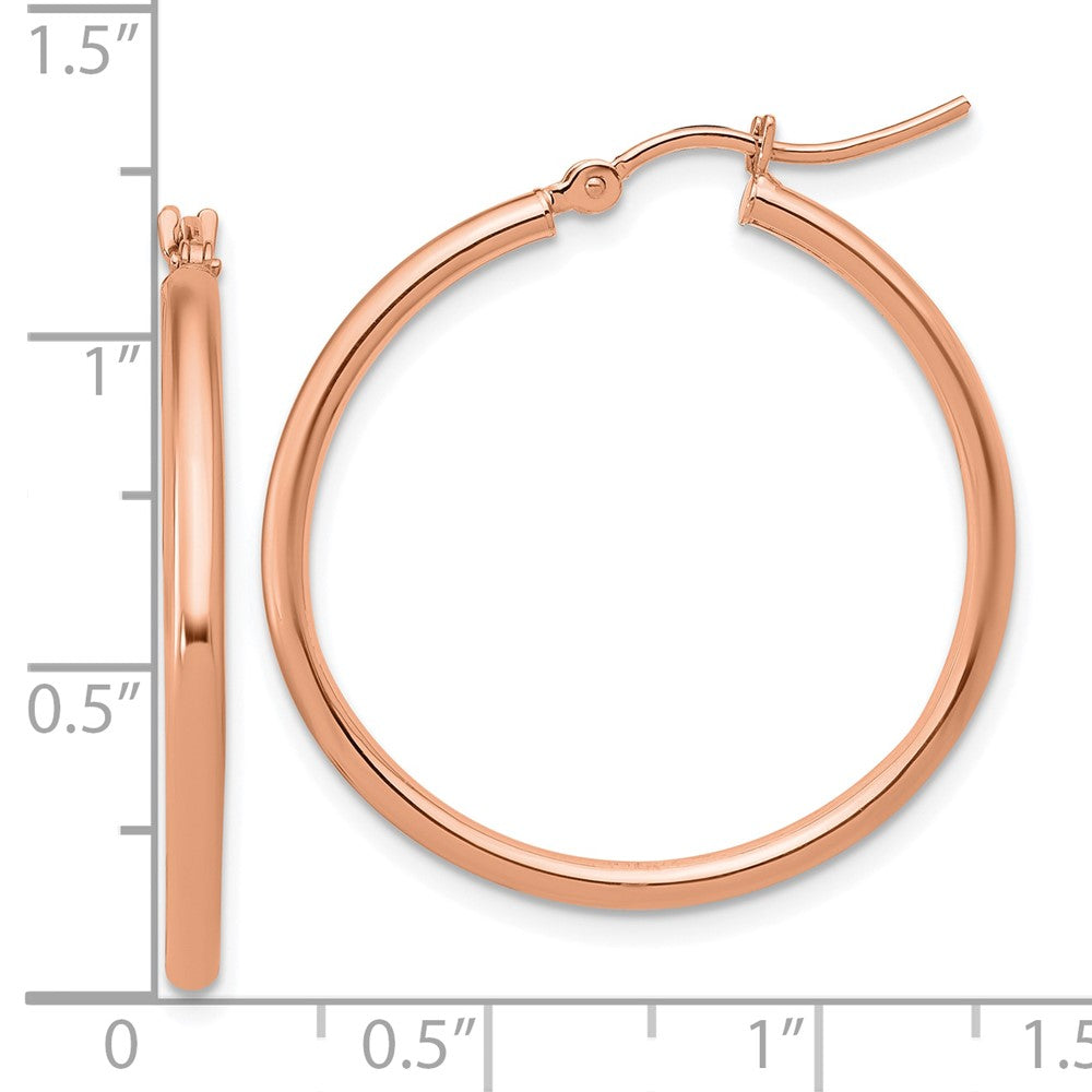 14K Rose Gold 2x30mm Polished Hoop Earrings