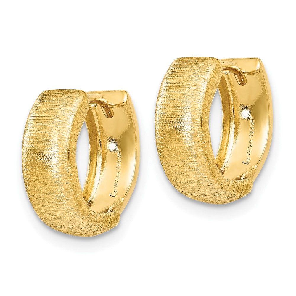 14k Yellow Gold Polished and Textured Hinged Hoop Earrings