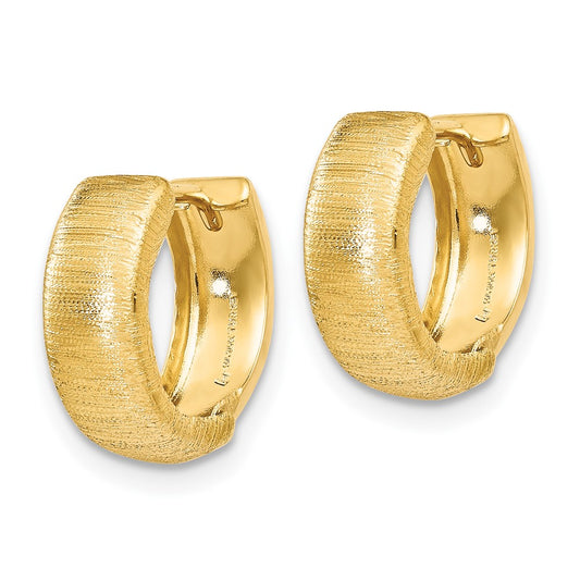14k Yellow Gold Polished and Textured Hinged Hoop Earrings