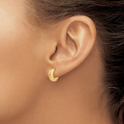 14k Yellow Gold Polished and Textured Hinged Hoop Earrings