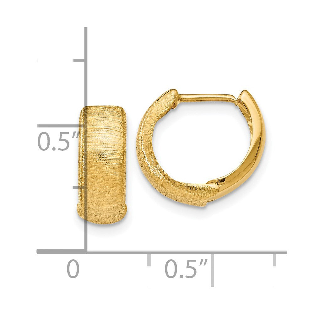 14k Yellow Gold Polished and Textured Hinged Hoop Earrings