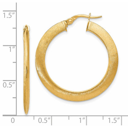 14k Yellow Gold Brushed Hinged Hoop Earrings