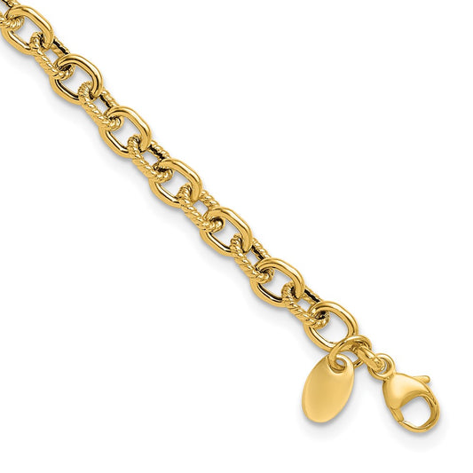 14k Yellow Gold Polished and Textured Link Bracelet