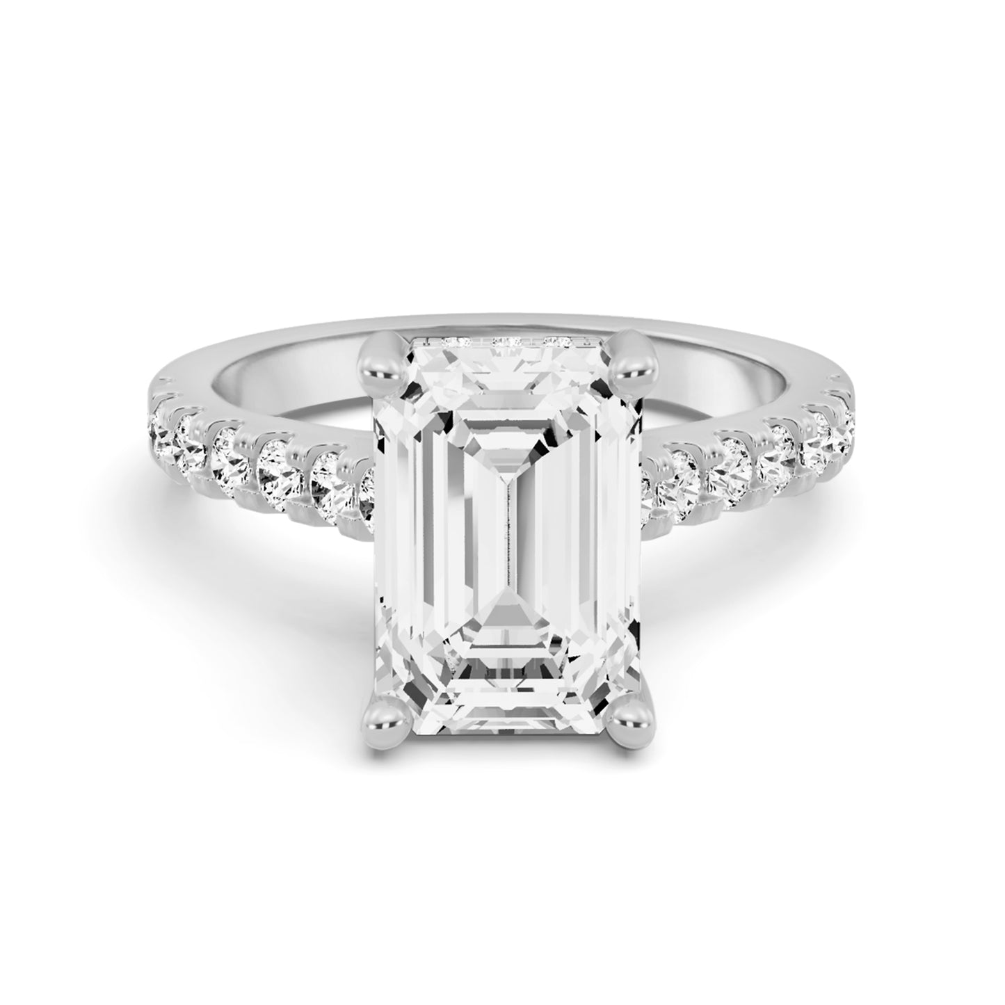 0.75 Carat To 5 Carat Emerald Shape Lab Grown Diamond 14k White Gold Cathedral Hidden Halo Solitaire Engagement Ring (D-F Color and VS Clarity)