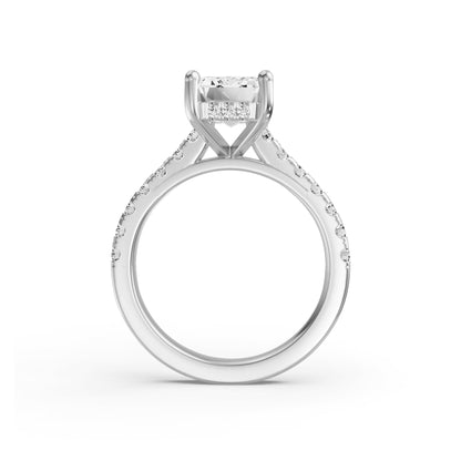 0.75 Carat To 5 Carat Emerald Shape Lab Grown Diamond 14k White Gold Cathedral Hidden Halo Solitaire Engagement Ring (D-F Color and VS Clarity)