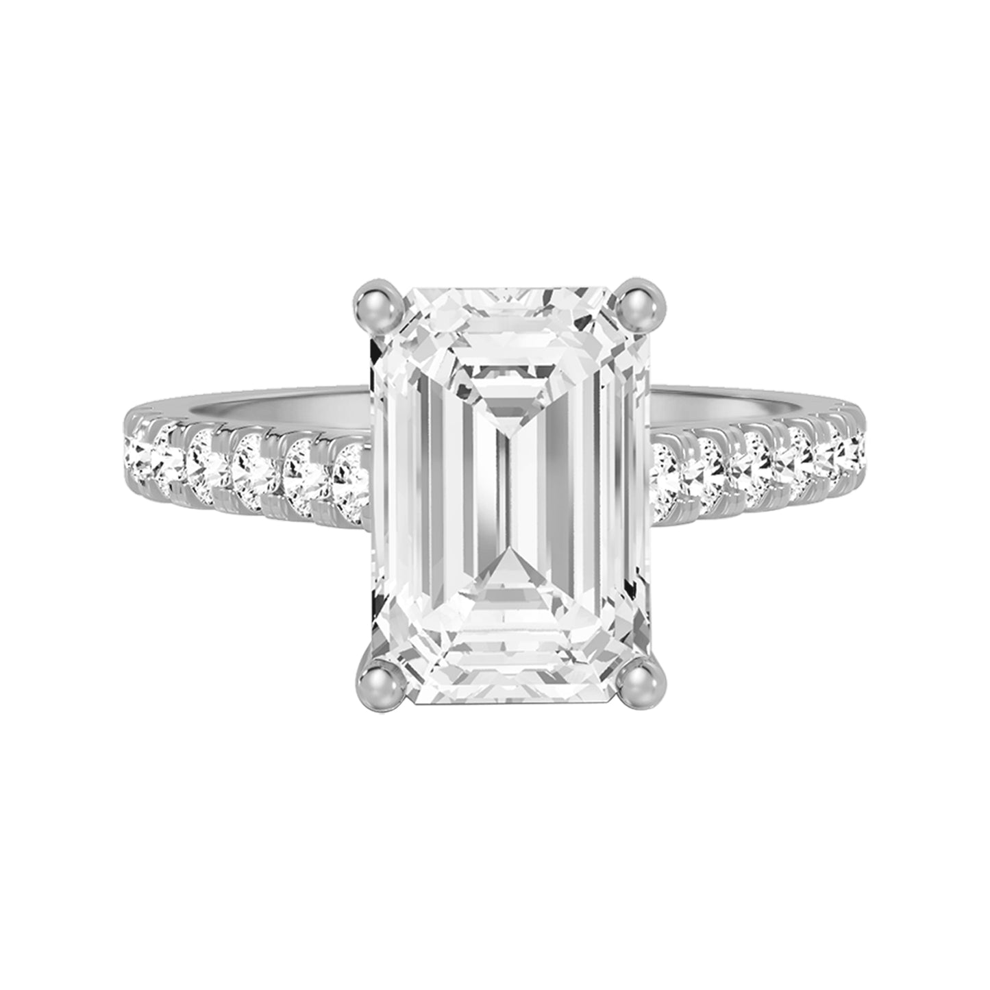 0.75 Carat To 5 Carat Emerald Shape Lab Grown Diamond 14k White Gold Cathedral Solitaire Engagement Ring (D-F Color and VS Clarity)