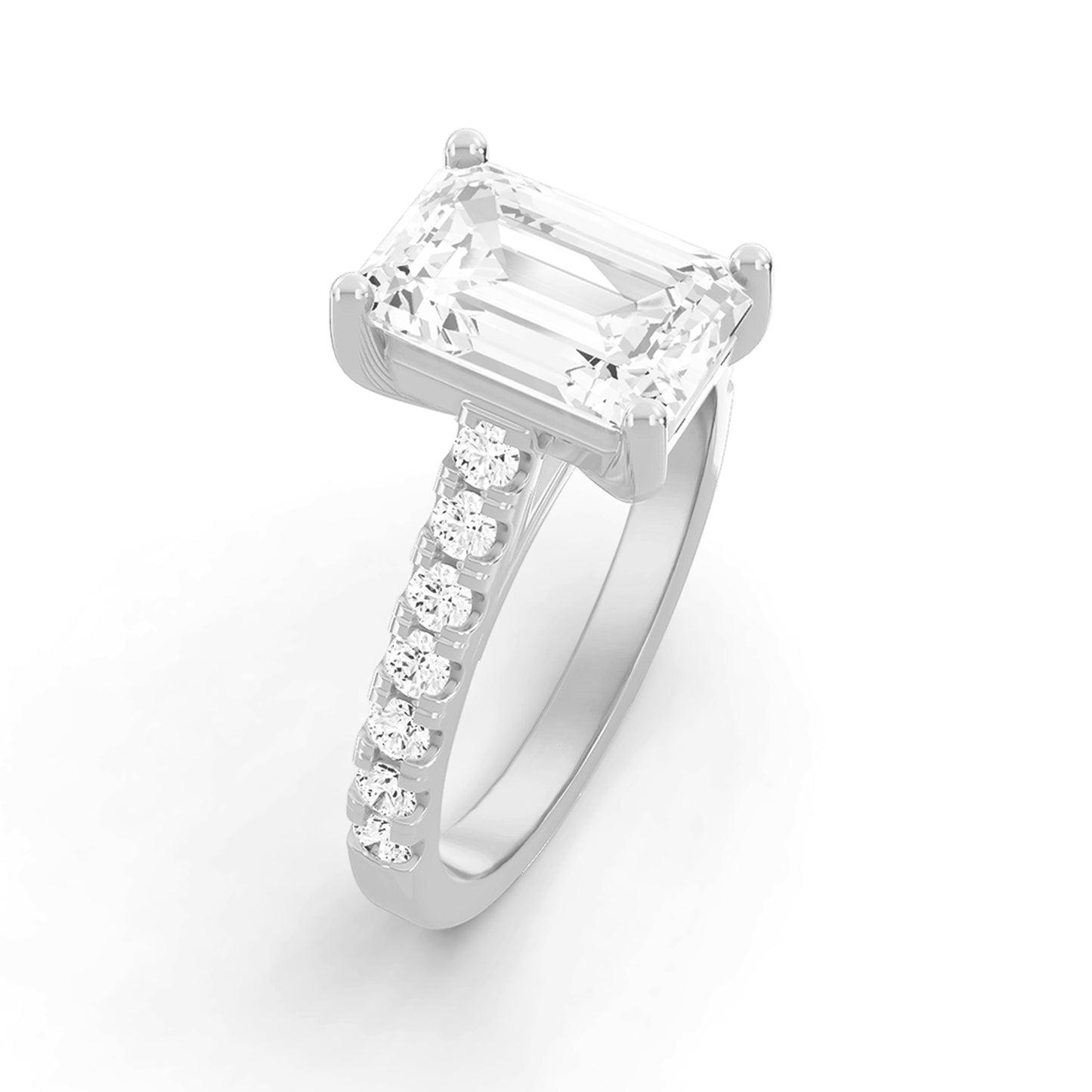0.75 Carat To 5 Carat Emerald Shape Lab Grown Diamond 14k White Gold Cathedral Solitaire Engagement Ring (D-F Color and VS Clarity)
