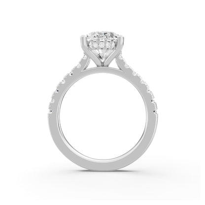 0.75 Carat To 5 Carat Oval Shape Lab Grown Diamond 14k White Gold Cathedral Hidden Halo Solitaire Engagement Ring (D-F Color and VS Clarity)
