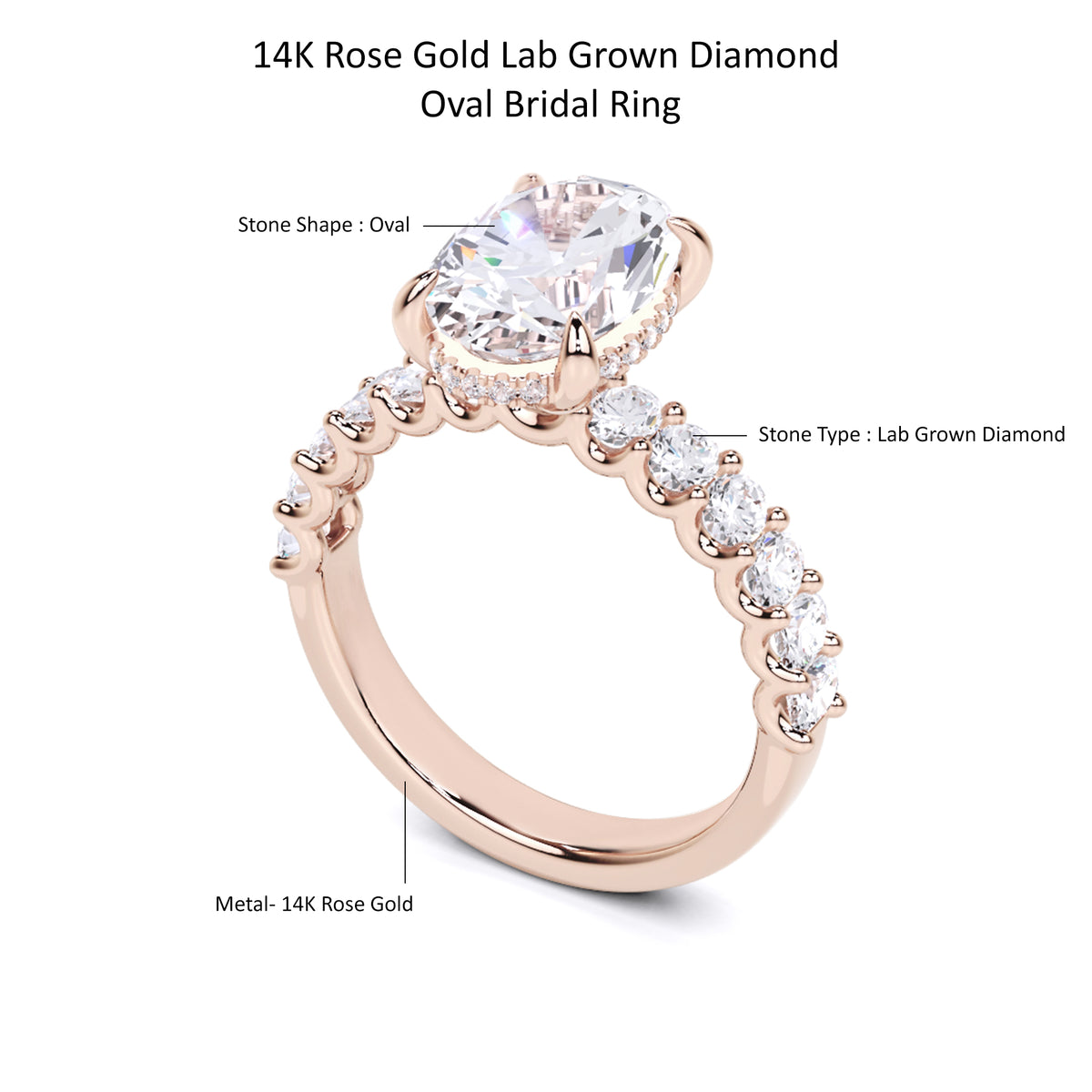 4.25 Ct Oval Cut Lab Grown Diamond Engagement Ring 14K Gold Clarity VS1 Color  E-F