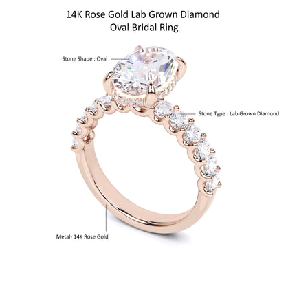 4.25 Ct Oval Cut Lab Grown Diamond Engagement Ring 14K Gold Clarity VS1 Color  E-F
