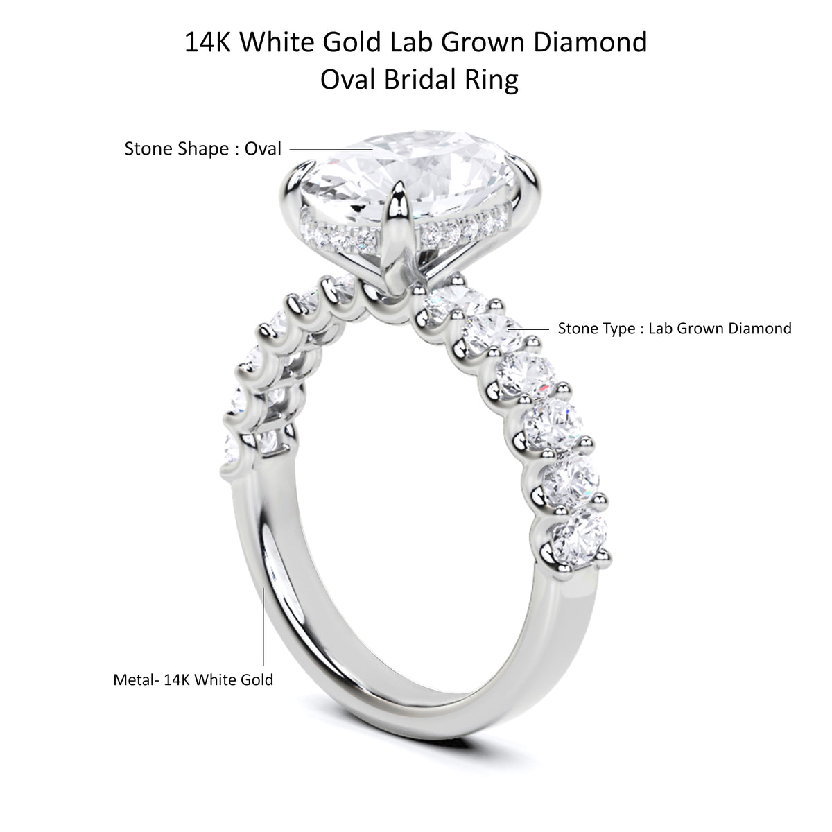 4.25 Ct Oval Cut Lab Grown Diamond Engagement Ring 14K Gold Clarity VS1 Color  E-F