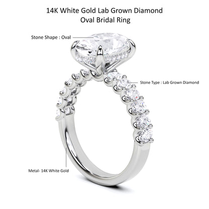 4.25 Ct Oval Cut Lab Grown Diamond Engagement Ring 14K Gold Clarity VS1 Color  E-F