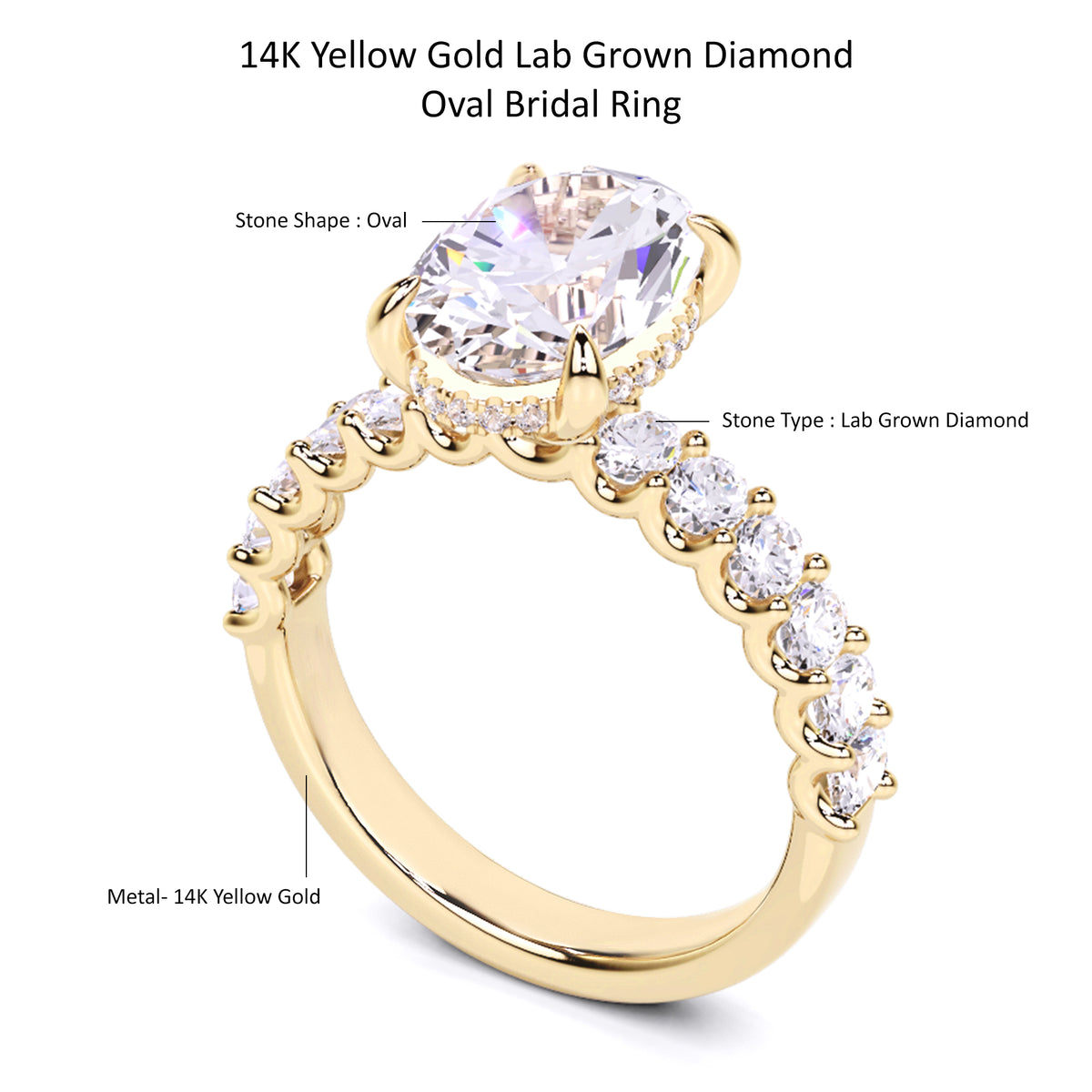 4.25 Ct Oval Cut Lab Grown Diamond Engagement Ring 14K Gold Clarity VS1 Color  E-F