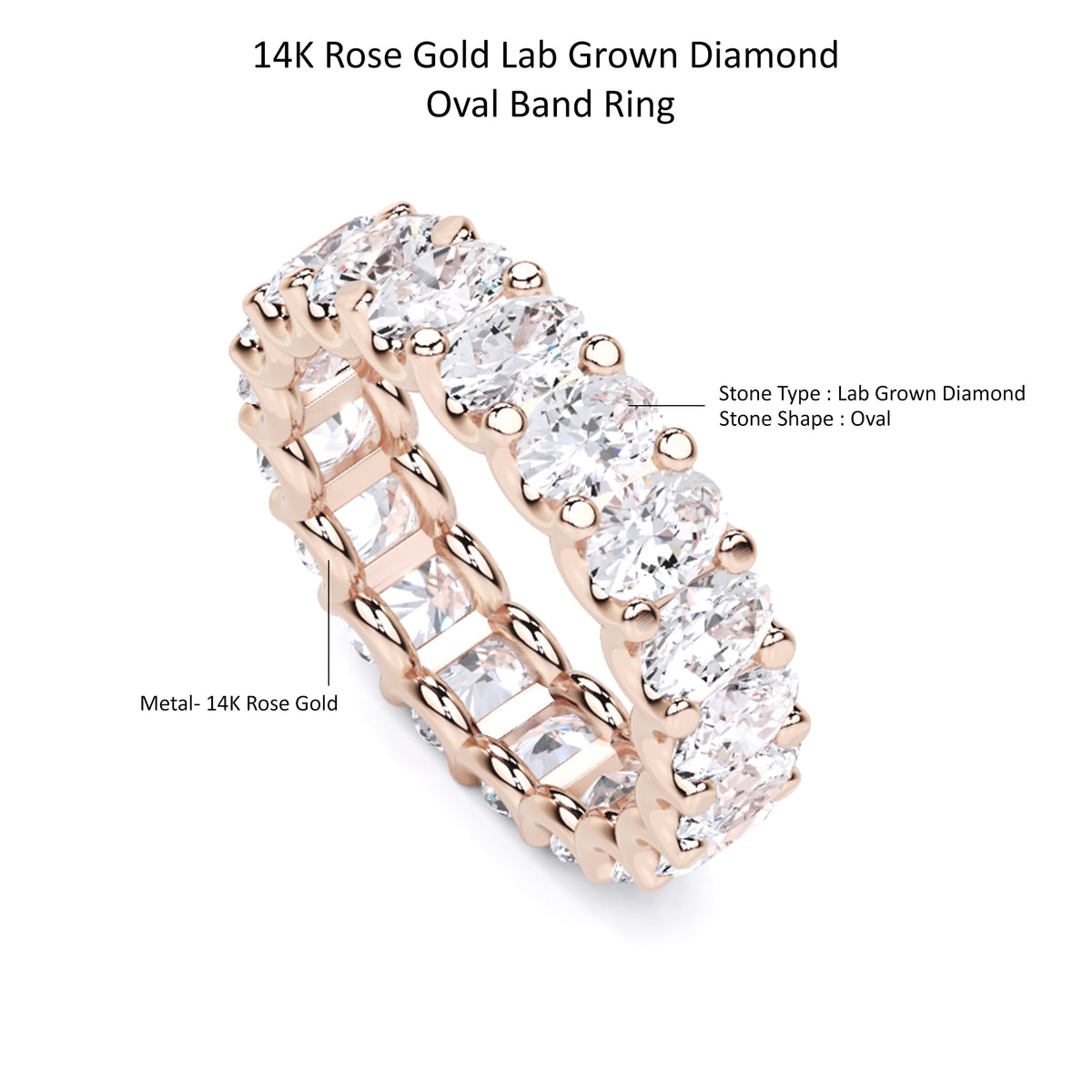 1.20 Ct Oval Cut Lab Grown Diamond Eternity Wedding Band Ring 14K Gold Clarity VS1 Color  E-F