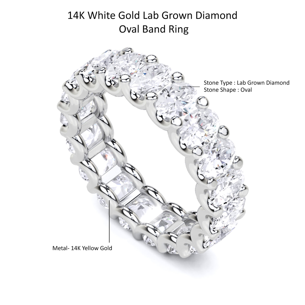 1.20 Ct Oval Cut Lab Grown Diamond Eternity Wedding Band Ring 14K Gold Clarity VS1 Color  E-F