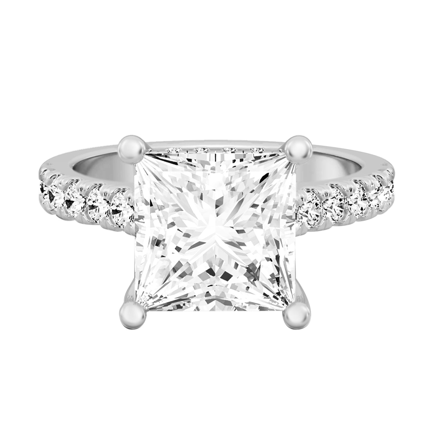 0.75 Carat To 5 Carat Princess Shape Lab Grown Diamond 14k White Gold Cathedral Hidden Halo Solitaire Engagement Ring (D-F Color and VS Clarity)