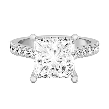 0.75 Carat To 5 Carat Princess Shape Lab Grown Diamond 14k White Gold Cathedral Hidden Halo Solitaire Engagement Ring (D-F Color and VS Clarity)