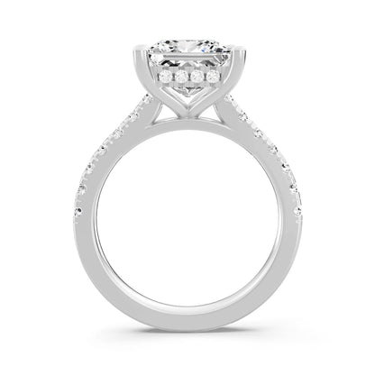 0.75 Carat To 5 Carat Princess Shape Lab Grown Diamond 14k White Gold Cathedral Hidden Halo Solitaire Engagement Ring (D-F Color and VS Clarity)