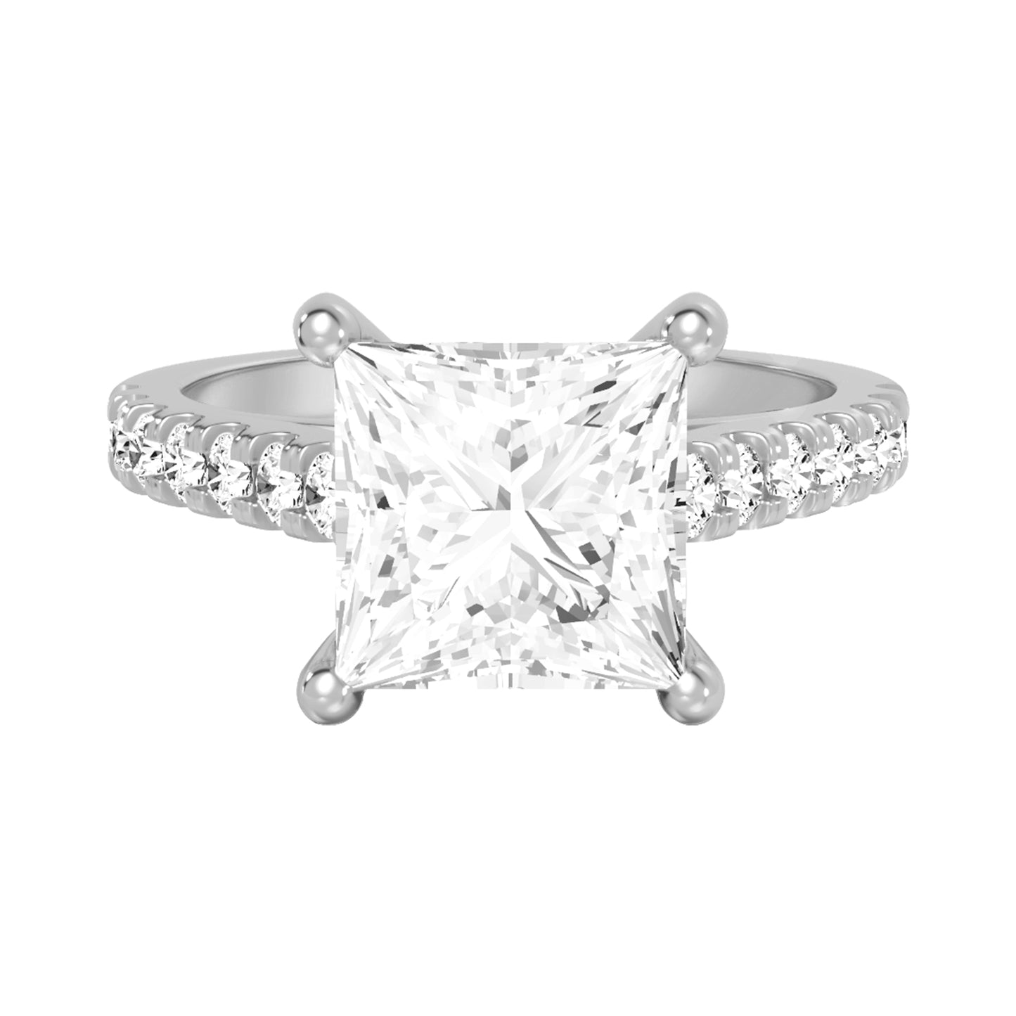 0.75 Carat To 5 Carat Princess Shape Lab Grown Diamond 14k White Gold Cathedral Solitaire Engagement Ring (D-F Color and VS Clarity)