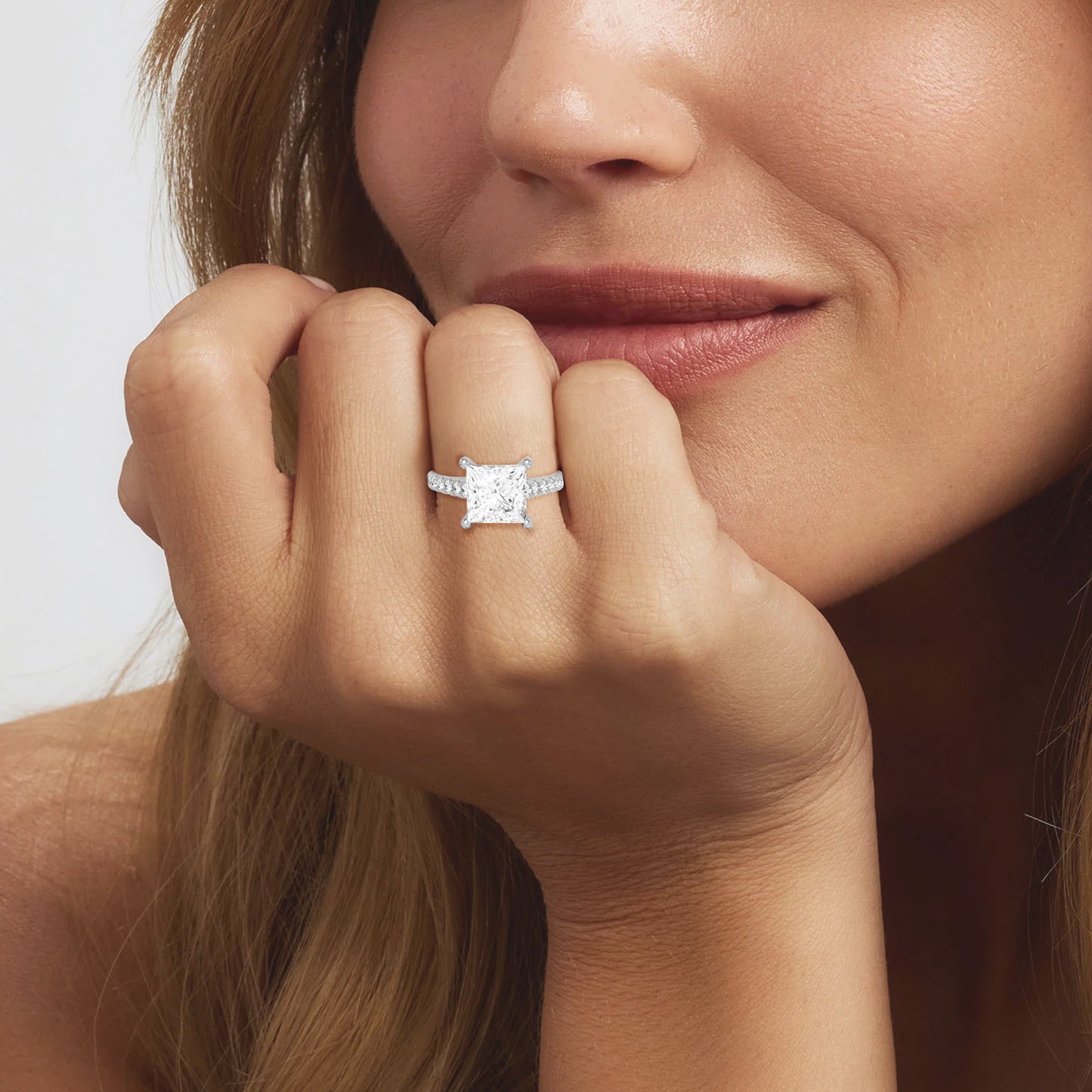0.75 Carat To 5 Carat Princess Shape Lab Grown Diamond 14k White Gold Cathedral Solitaire Engagement Ring (D-F Color and VS Clarity)