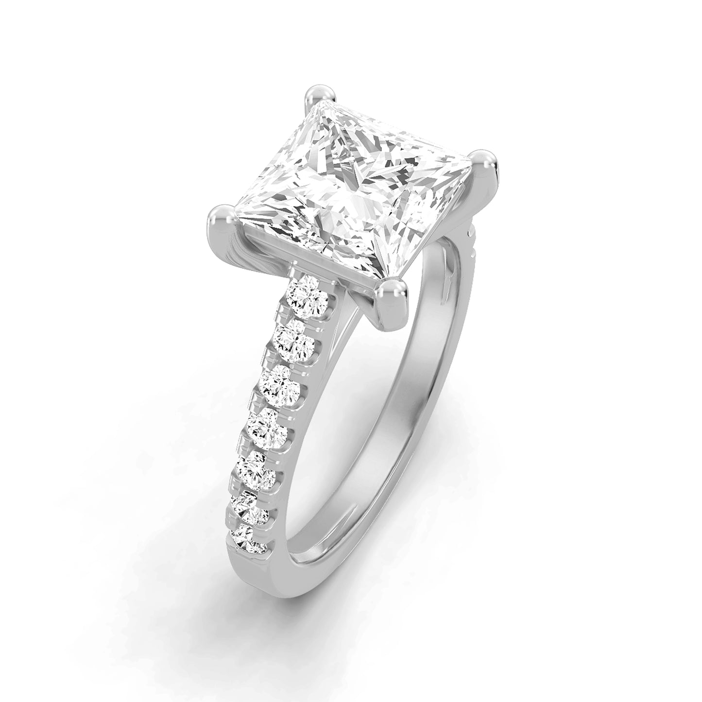 0.75 Carat To 5 Carat Princess Shape Lab Grown Diamond 14k White Gold Cathedral Solitaire Engagement Ring (D-F Color and VS Clarity)