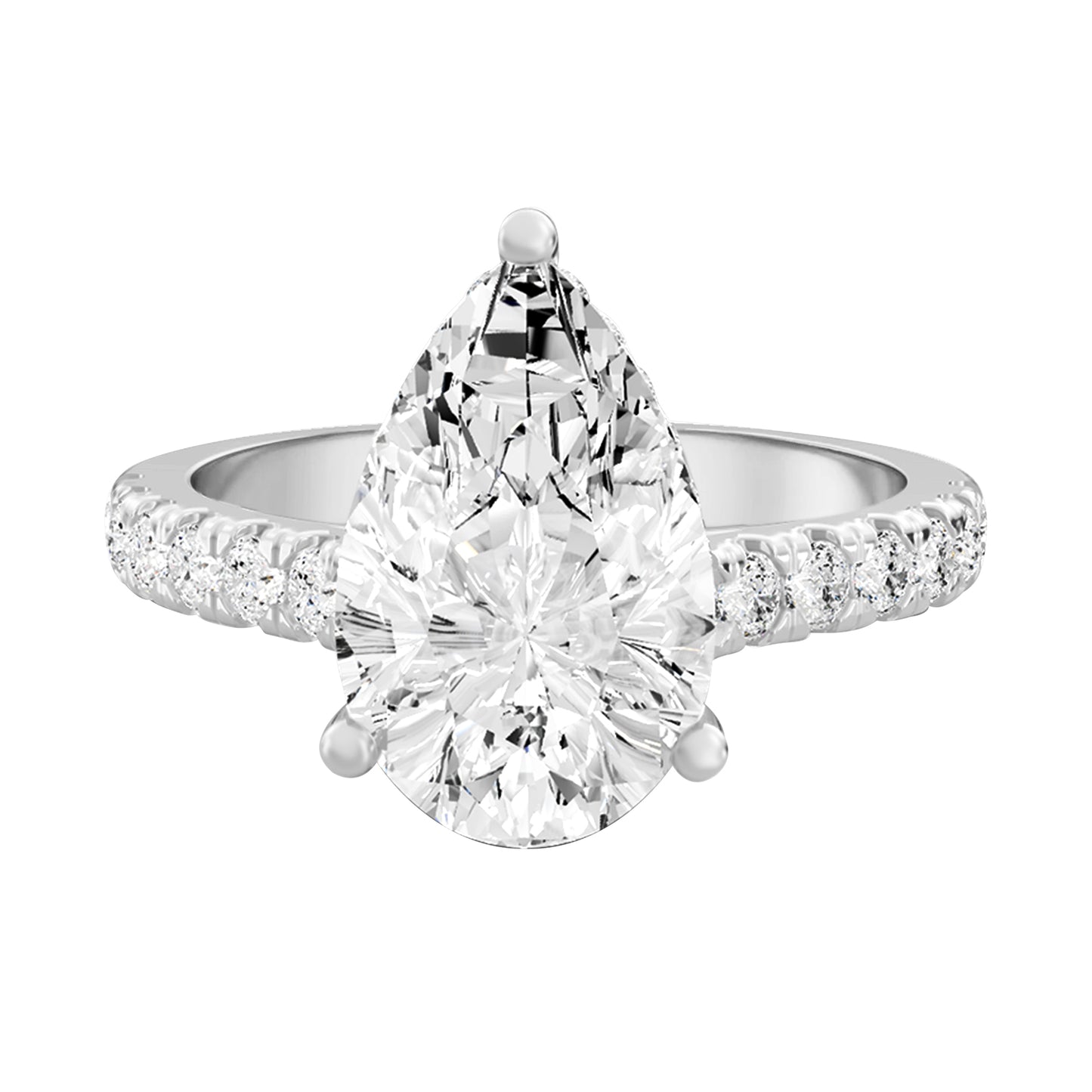 0.75 Carat To 5 Carat Pear Shape Lab Grown Diamond 14k White Gold Cathedral Hidden Halo Solitaire Engagement Ring (D-F Color and VS Clarity)