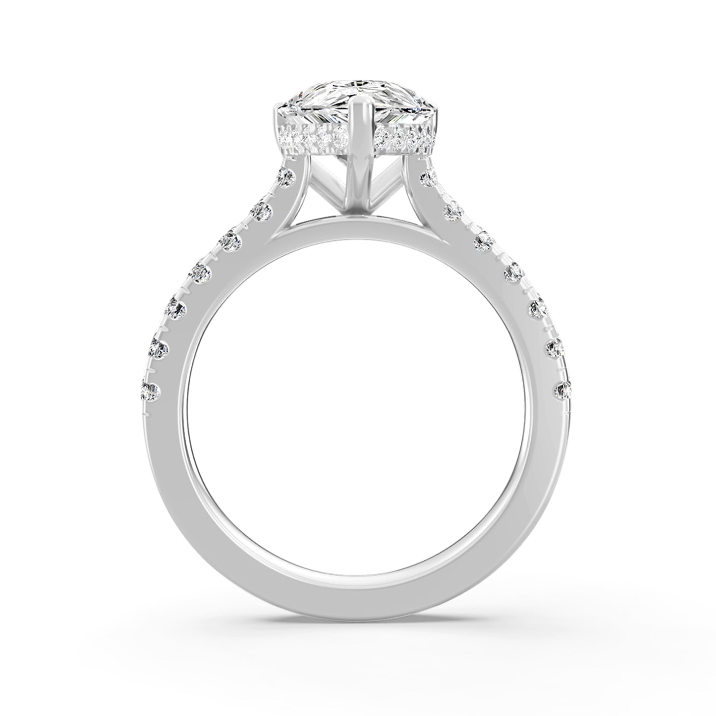 0.75 Carat To 5 Carat Pear Shape Lab Grown Diamond 14k White Gold Cathedral Hidden Halo Solitaire Engagement Ring (D-F Color and VS Clarity)