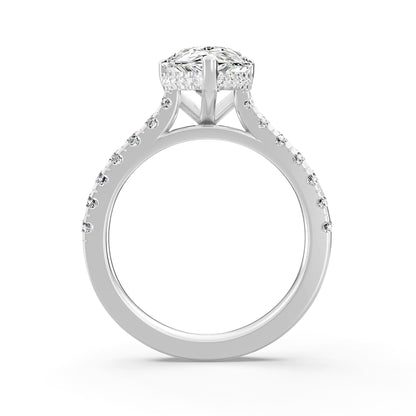 0.75 Carat To 5 Carat Pear Shape Lab Grown Diamond 14k White Gold Cathedral Hidden Halo Solitaire Engagement Ring (D-F Color and VS Clarity)