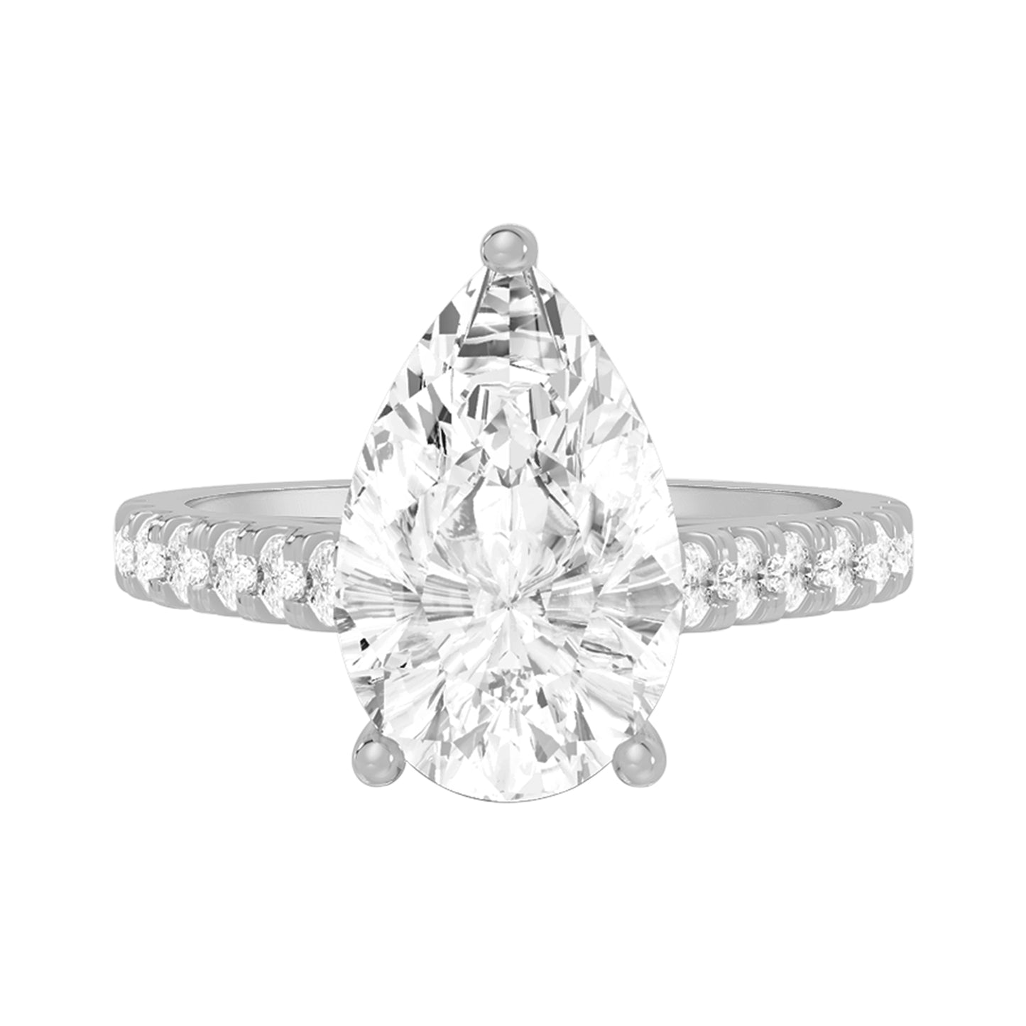 0.75 Carat To 5 Carat Pear Shape Lab Grown Diamond 14k White Gold Cathedral Solitaire Engagement Ring (D-F Color and VS Clarity)