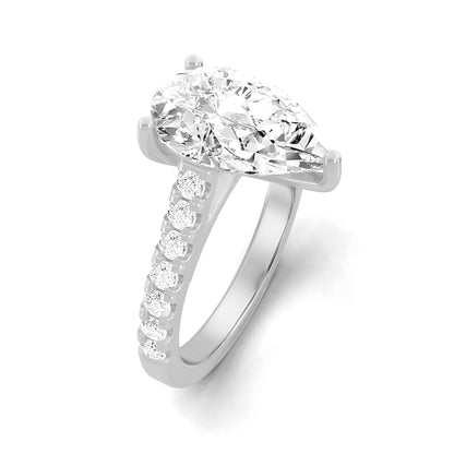 0.75 Carat To 5 Carat Pear Shape Lab Grown Diamond 14k White Gold Cathedral Solitaire Engagement Ring (D-F Color and VS Clarity)