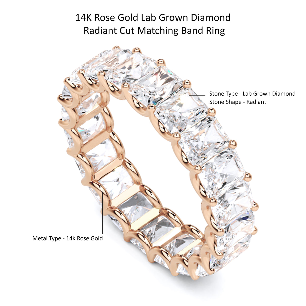 2.56 Ct Radiant Cut Lab Grown Diamond Eternity Wedding Band Ring 14K Gold Clarity VS1 Color  E-F