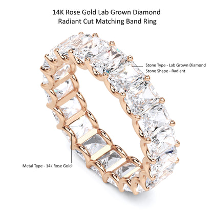 2.56 Ct Radiant Cut Lab Grown Diamond Eternity Wedding Band Ring 14K Gold Clarity VS1 Color  E-F