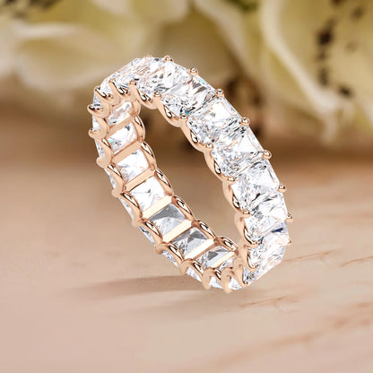 2.56 Ct Radiant Cut Lab Grown Diamond Eternity Wedding Band Ring 14K Gold Clarity VS1 Color  E-F
