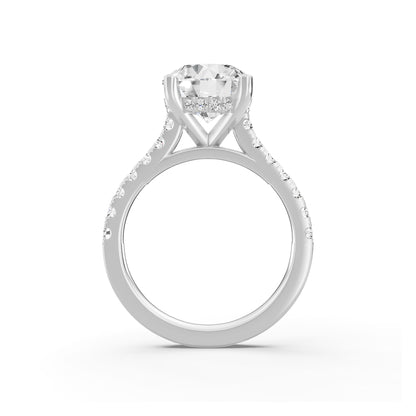 0.75 Carat To 5 Carat Round Shape Lab Grown Diamond 14k White Gold Cathedral Hidden Halo Solitaire Engagement Ring (D-F Color and VS Clarity)