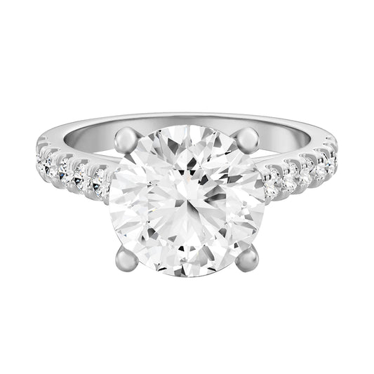 0.75 Carat To 5 Carat Round Shape Lab Grown Diamond 14k White Gold Cathedral Solitaire Engagement Ring (D-F Color and VS Clarity)