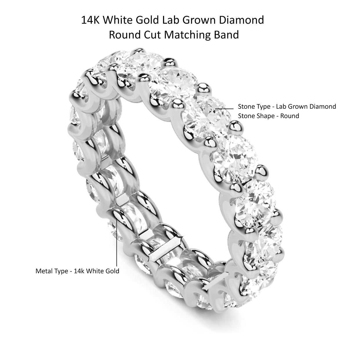 1/2 Ct Round Lab Grown Diamond Eternity Wedding Band Ring 14K Gold Clarity VS1 Color  E-F