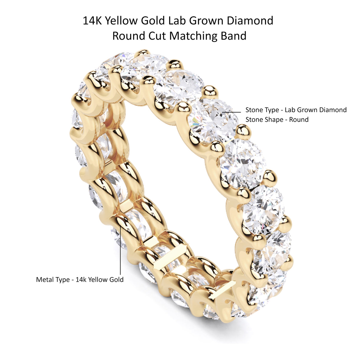 1/2 Ct Round Lab Grown Diamond Eternity Wedding Band Ring 14K Gold Clarity VS1 Color  E-F