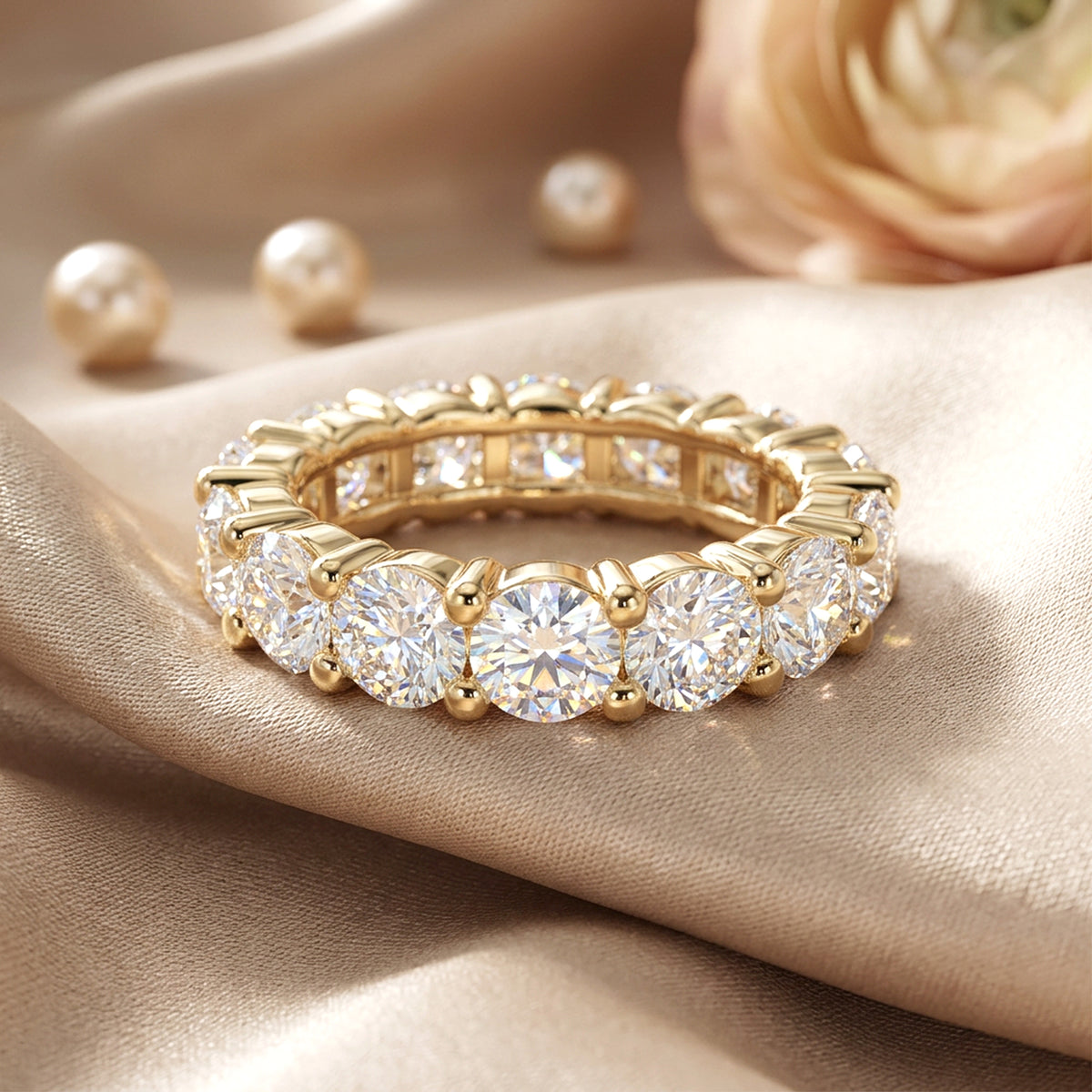 1/2 Ct Round Lab Grown Diamond Eternity Wedding Band Ring 14K Gold Clarity VS1 Color  E-F